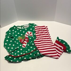 Emily Rose Green Polka Dot Top with Candy Cane Accent